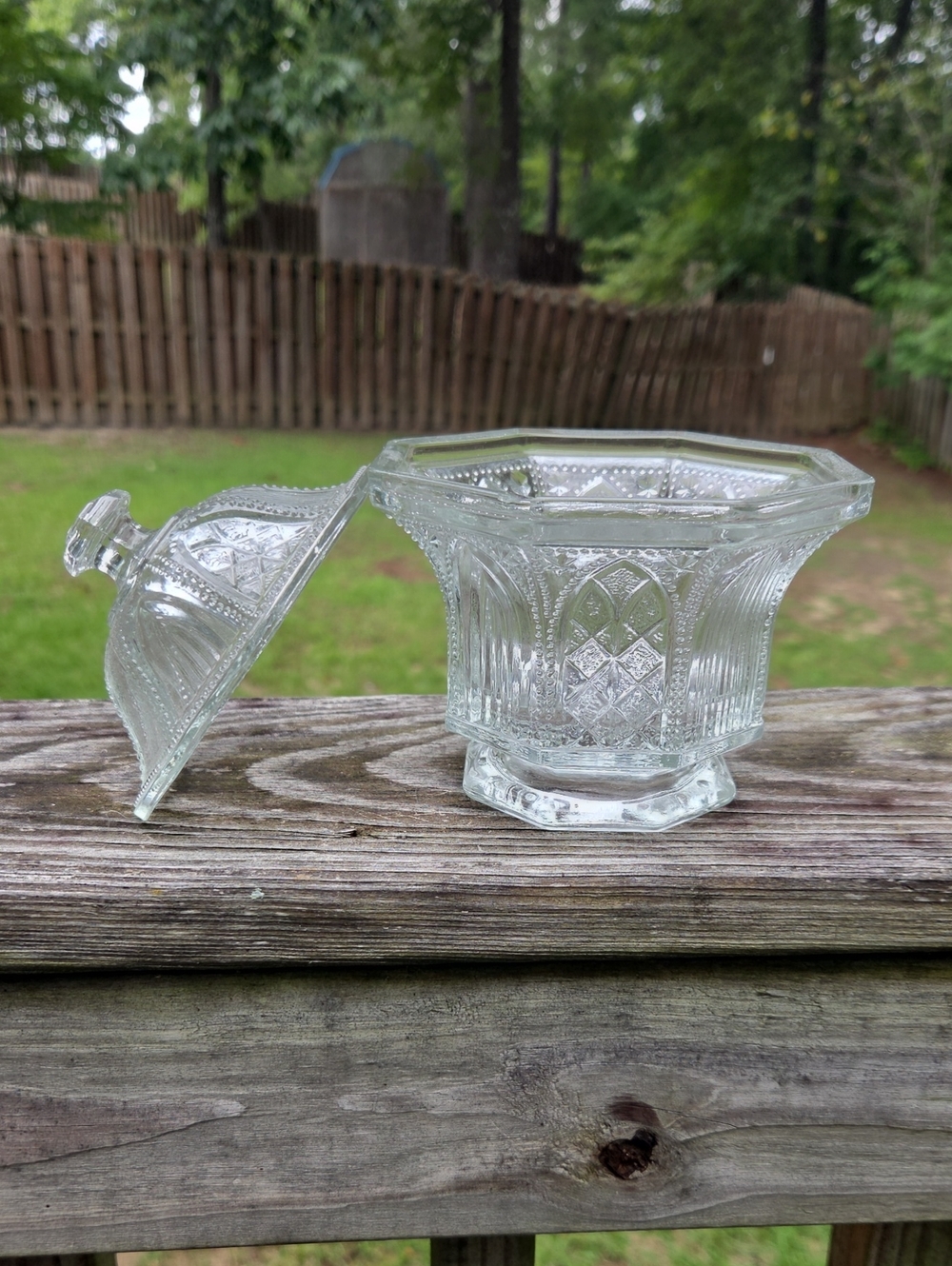 Pressed Glass Covered Candy Dish - Clear